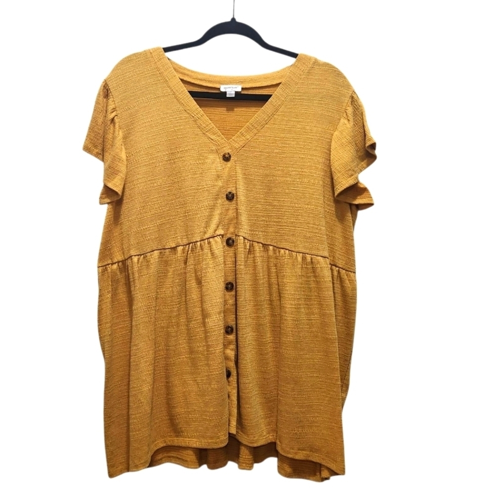 Avenue Babydoll Hem Top Mustard Yellow Plus Size 18/20 Faux Button Detail